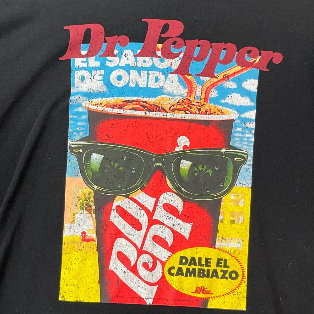 Dr Pepper Graphic T-Shirt Mens XL Black Excellent Retro Spanish Soda Print
